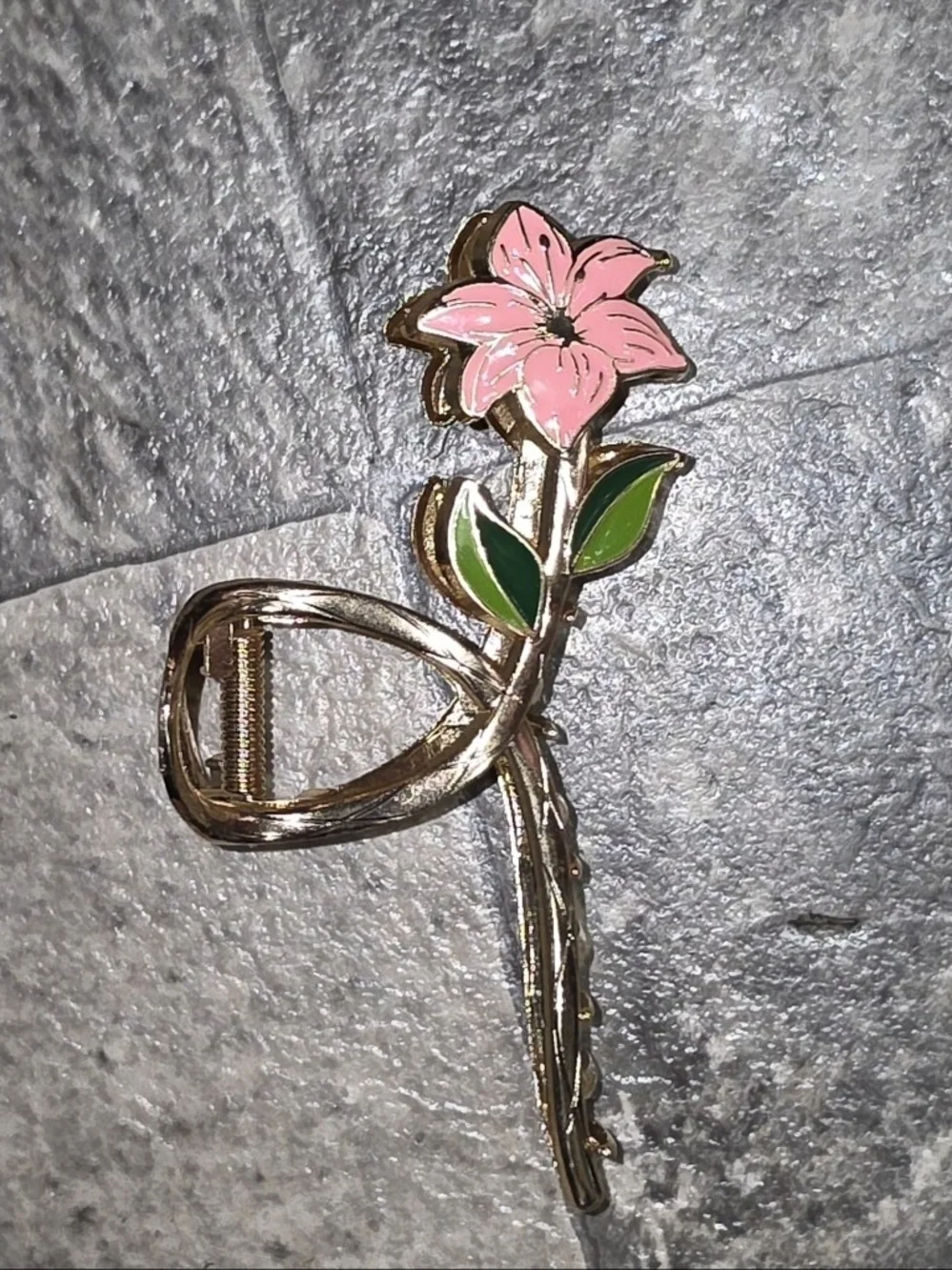 Gold Metal Pink Lily Flower Hair Claw BNIB